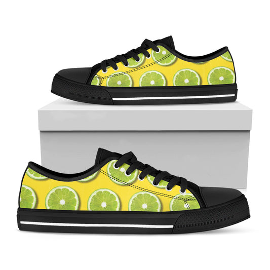 Lime Slices Pattern Print Black Low Top Shoes