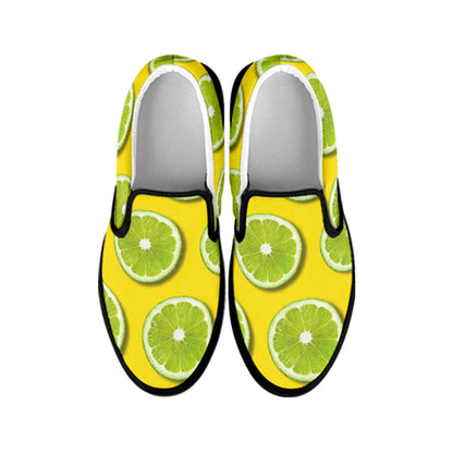 Lime Slices Pattern Print Black Slip On Shoes