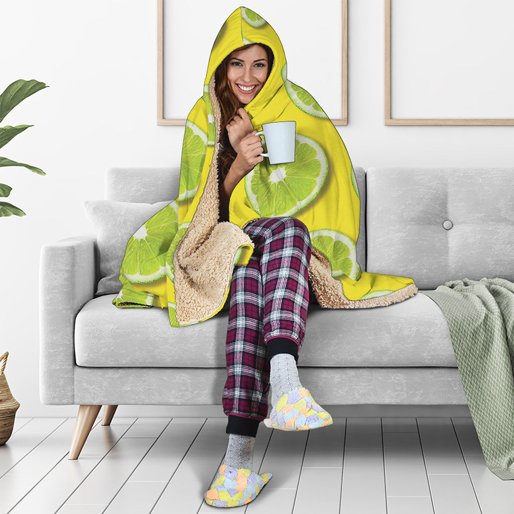Lime Slices Pattern Print Hooded Blanket