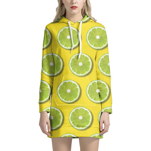 Lime Slices Pattern Print Pullover Hoodie Dress  GearFrost
