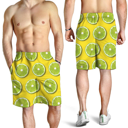 Lime Slices Pattern Print Men's Shorts