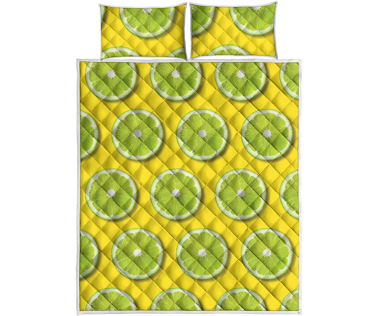 Lime Slices Pattern Print Quilt Bed Set