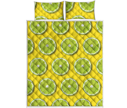 Lime Slices Pattern Print Quilt Bed Set