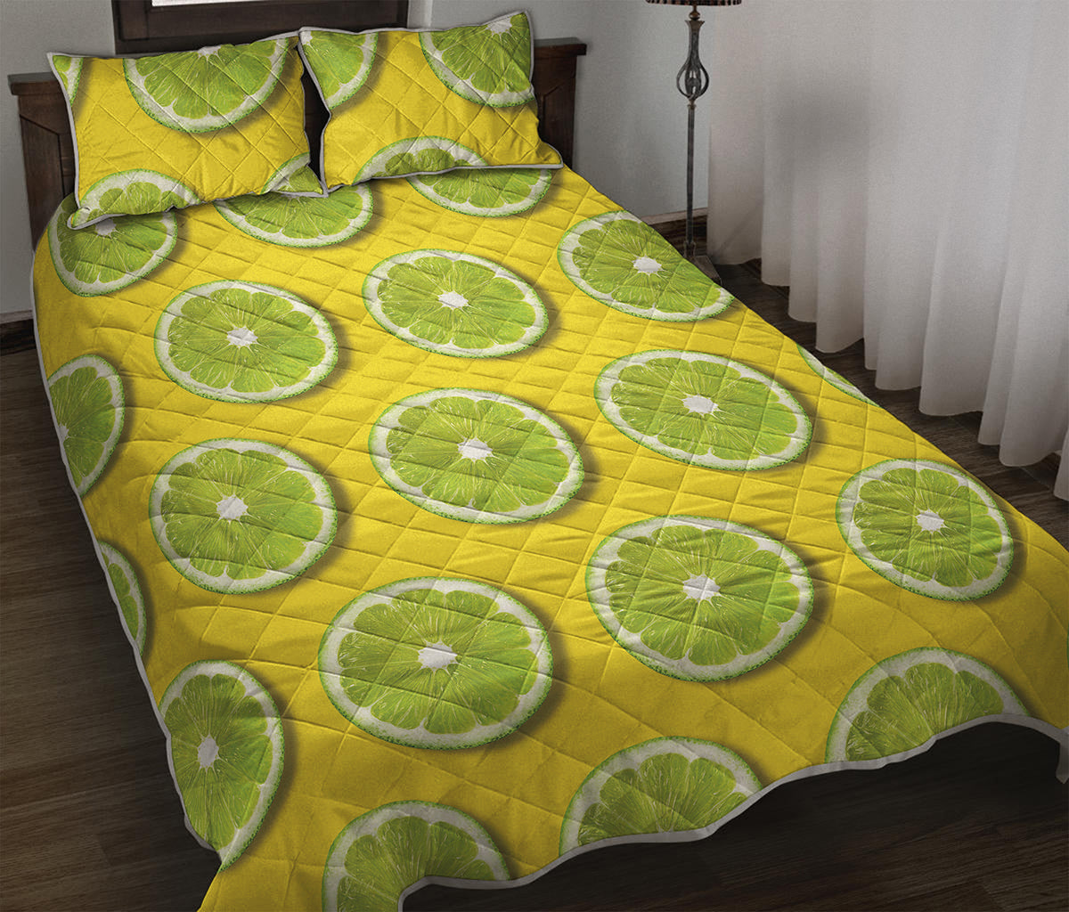 Lime Slices Pattern Print Quilt Bed Set
