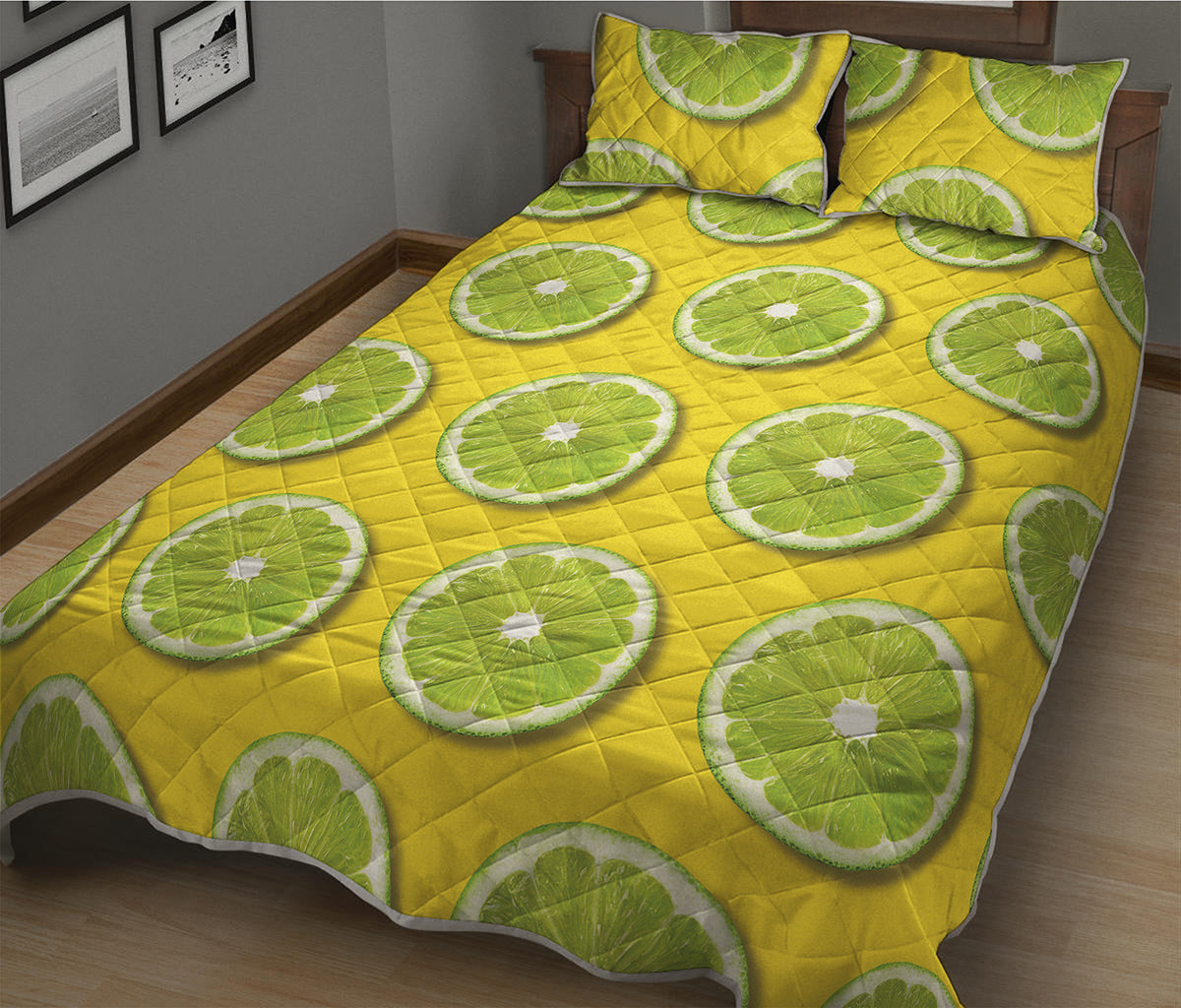 Lime Slices Pattern Print Quilt Bed Set