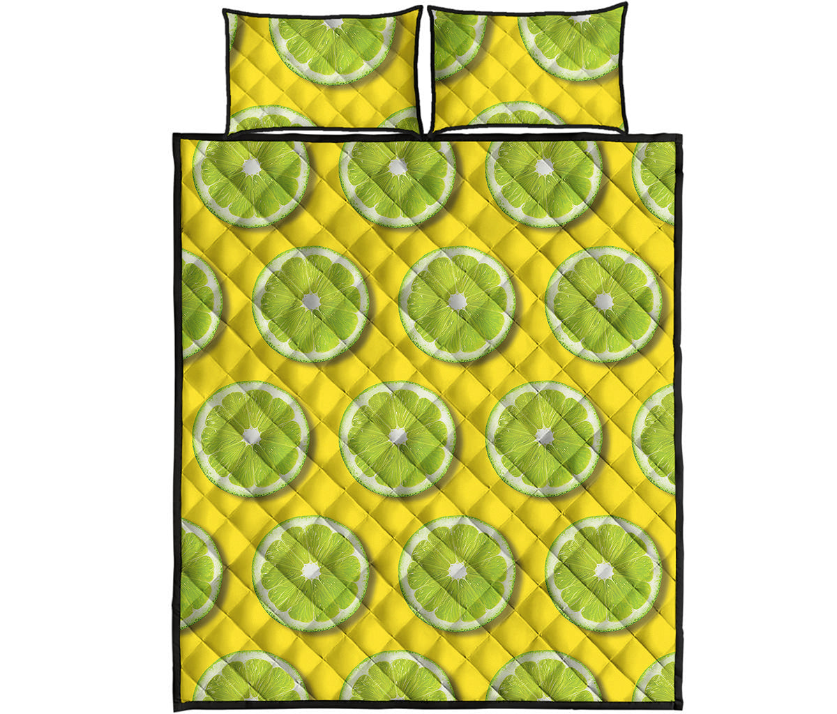 Lime Slices Pattern Print Quilt Bed Set