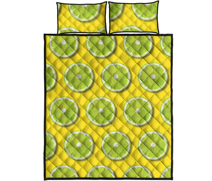 Lime Slices Pattern Print Quilt Bed Set
