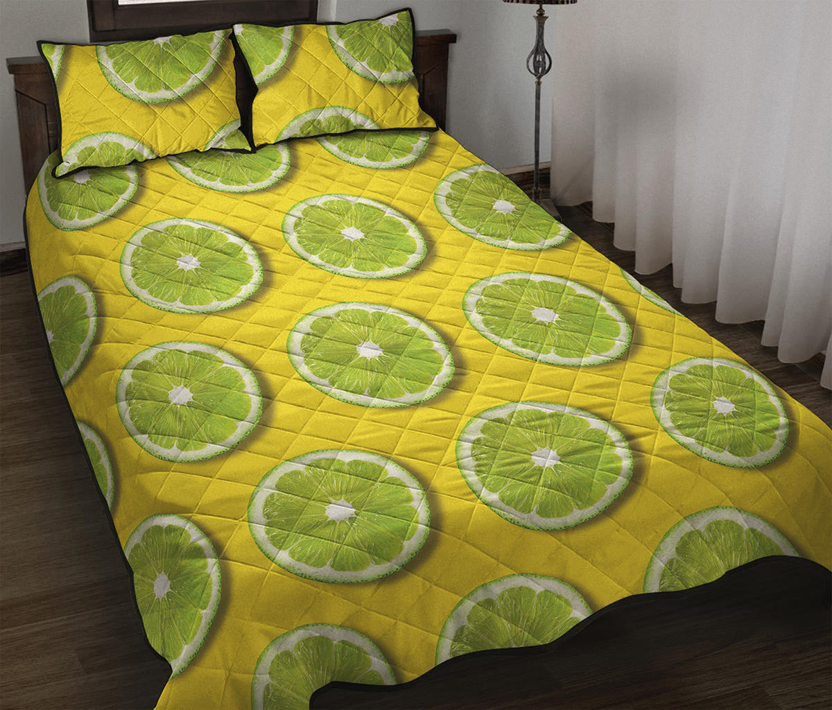 Lime Slices Pattern Print Quilt Bed Set