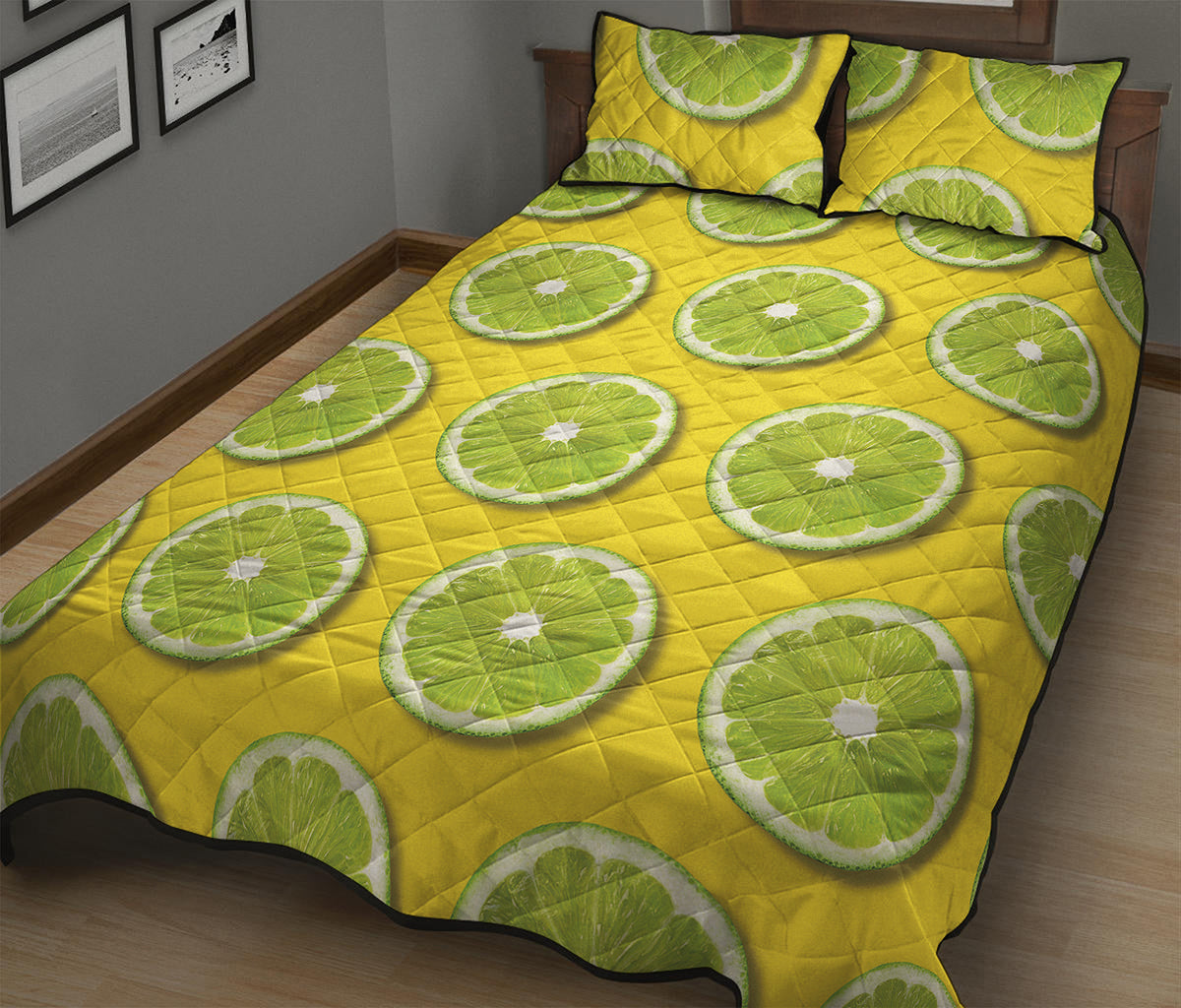 Lime Slices Pattern Print Quilt Bed Set