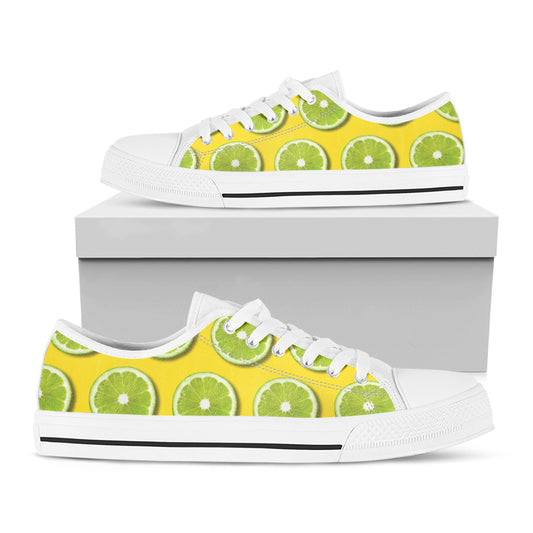 Lime Slices Pattern Print White Low Top Shoes
