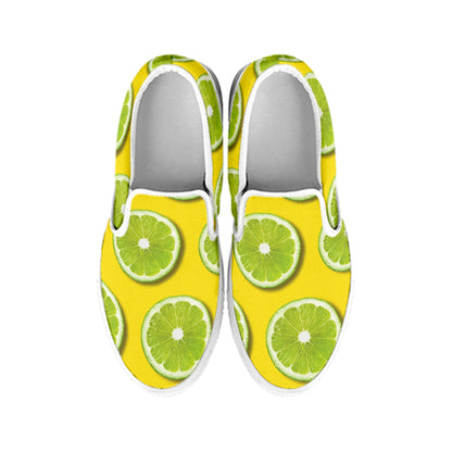 Lime Slices Pattern Print White Slip On Shoes