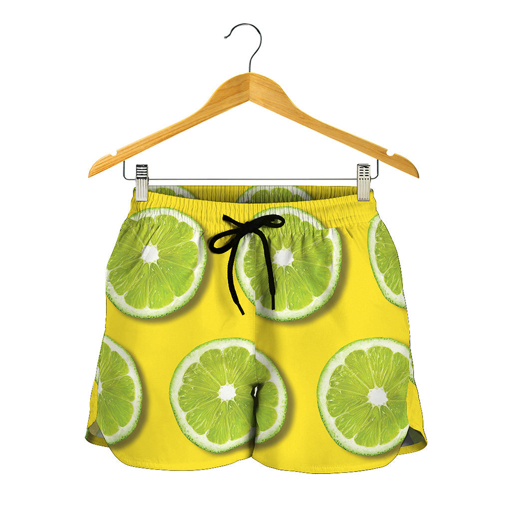 Lime Slices Pattern Print Women's Shorts