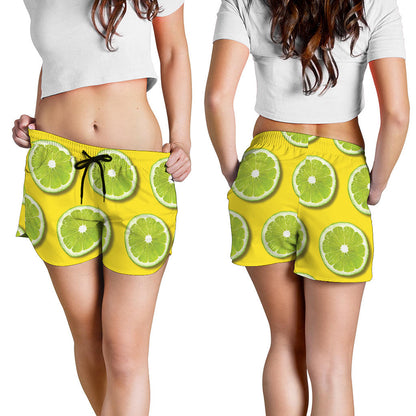Lime Slices Pattern Print Women's Shorts