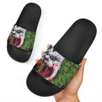 Lion Joker Print Black Slide Sandals