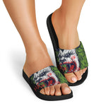 Lion Joker Print Black Slide Sandals