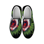 Lion Joker Print Black Slip On Shoes