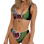 Lion Joker Print Front Bow Tie Bikini