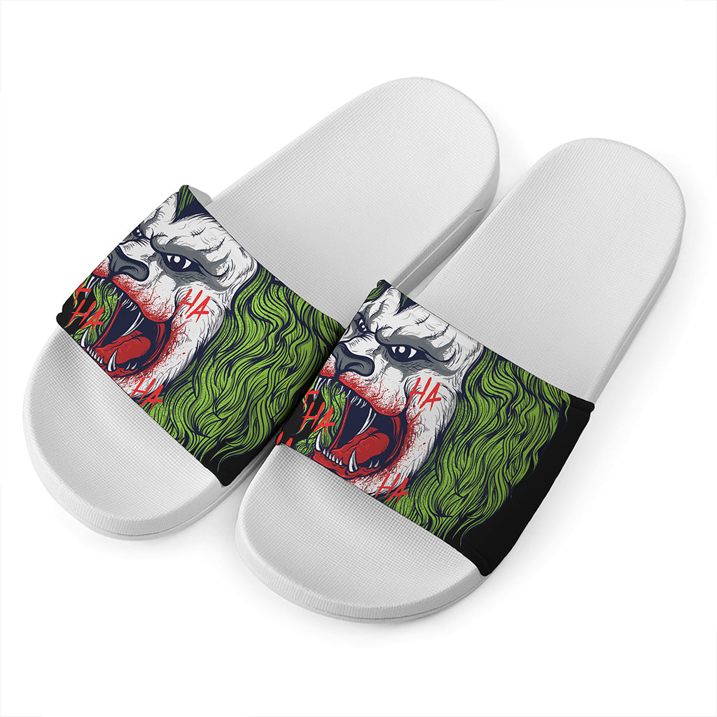 Lion Joker Print White Slide Sandals