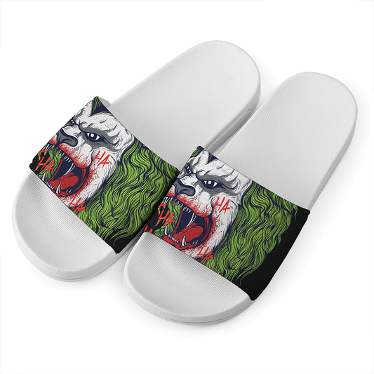 Lion Joker Print White Slide Sandals