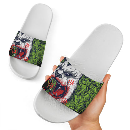 Lion Joker Print White Slide Sandals