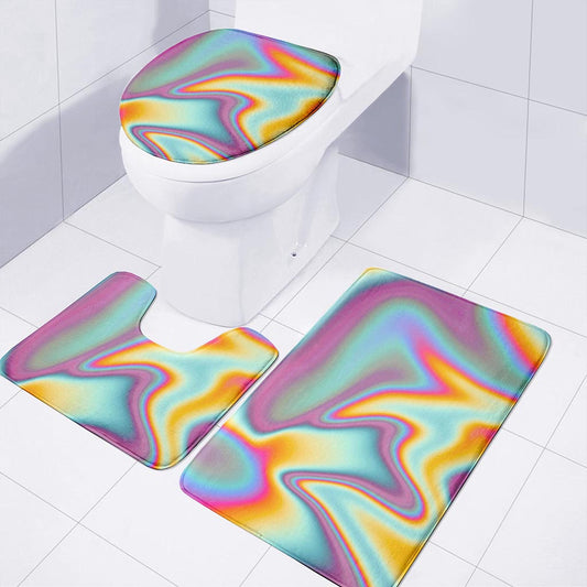 Liquid Holographic Trippy Print 3 Piece Bath Mat Set
