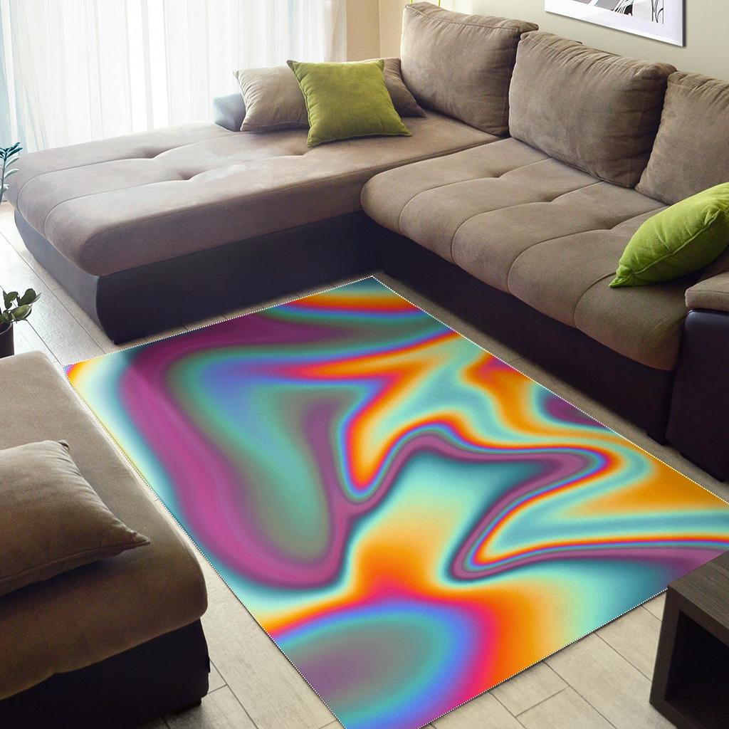 Liquid Holographic Trippy Print Area Rug GearFrost
