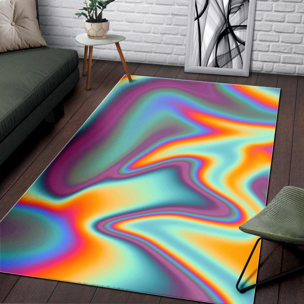 Liquid Holographic Trippy Print Area Rug GearFrost