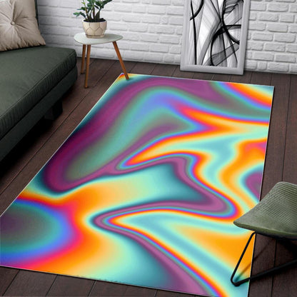 Liquid Holographic Trippy Print Area Rug GearFrost