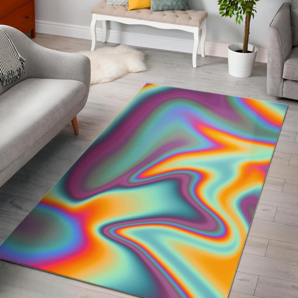 Liquid Holographic Trippy Print Area Rug GearFrost