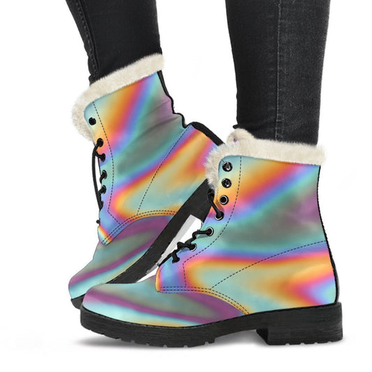 Liquid Holographic Trippy Print Comfy Boots GearFrost