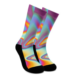 Liquid Holographic Trippy Print Crew Socks