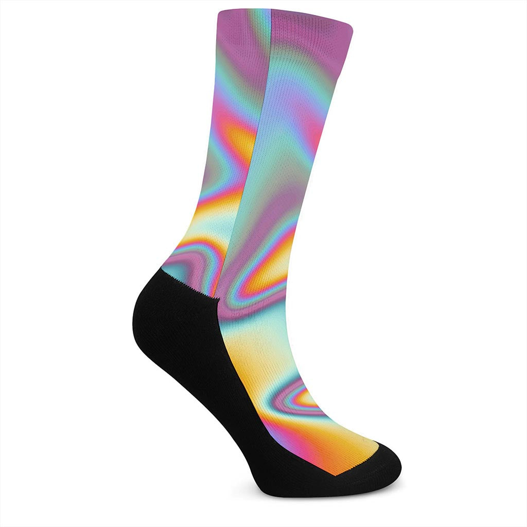 Liquid Holographic Trippy Print Crew Socks