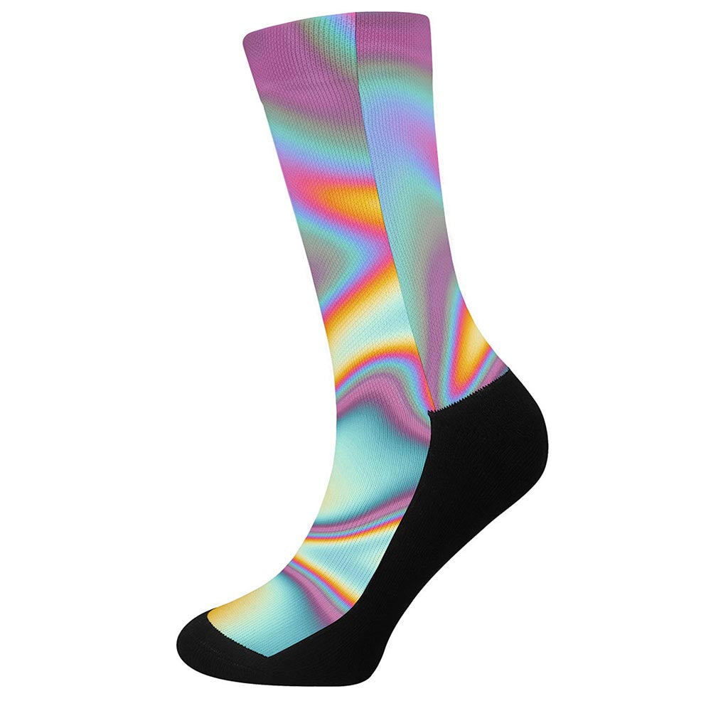 Liquid Holographic Trippy Print Crew Socks