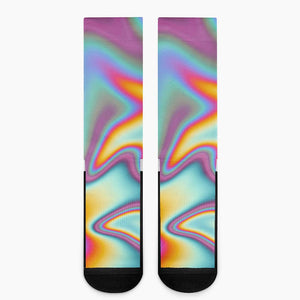 Liquid Holographic Trippy Print Crew Socks