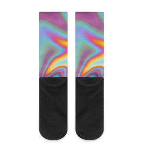 Liquid Holographic Trippy Print Crew Socks