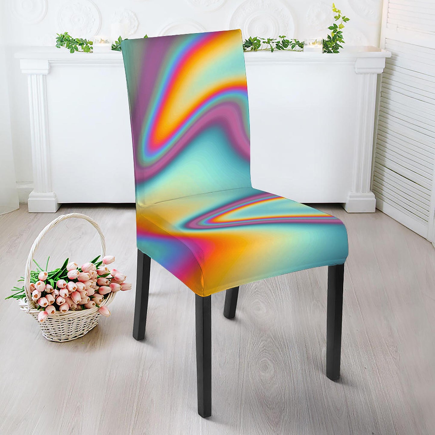 Liquid Holographic Trippy Print Dining Chair Slipcover
