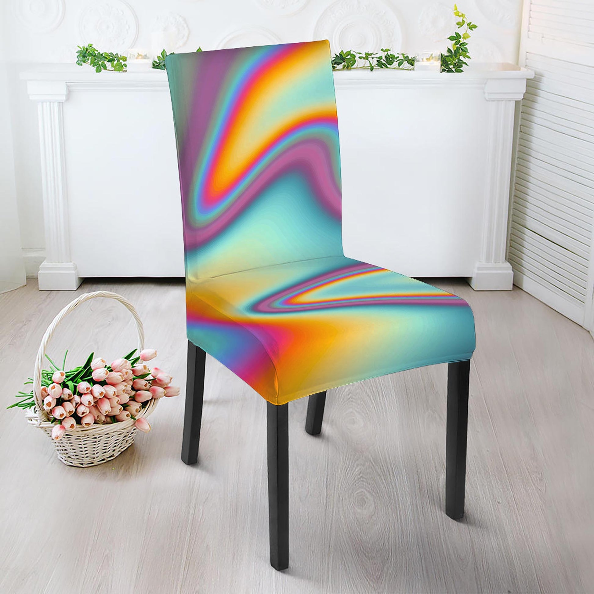 Liquid Holographic Trippy Print Dining Chair Slipcover