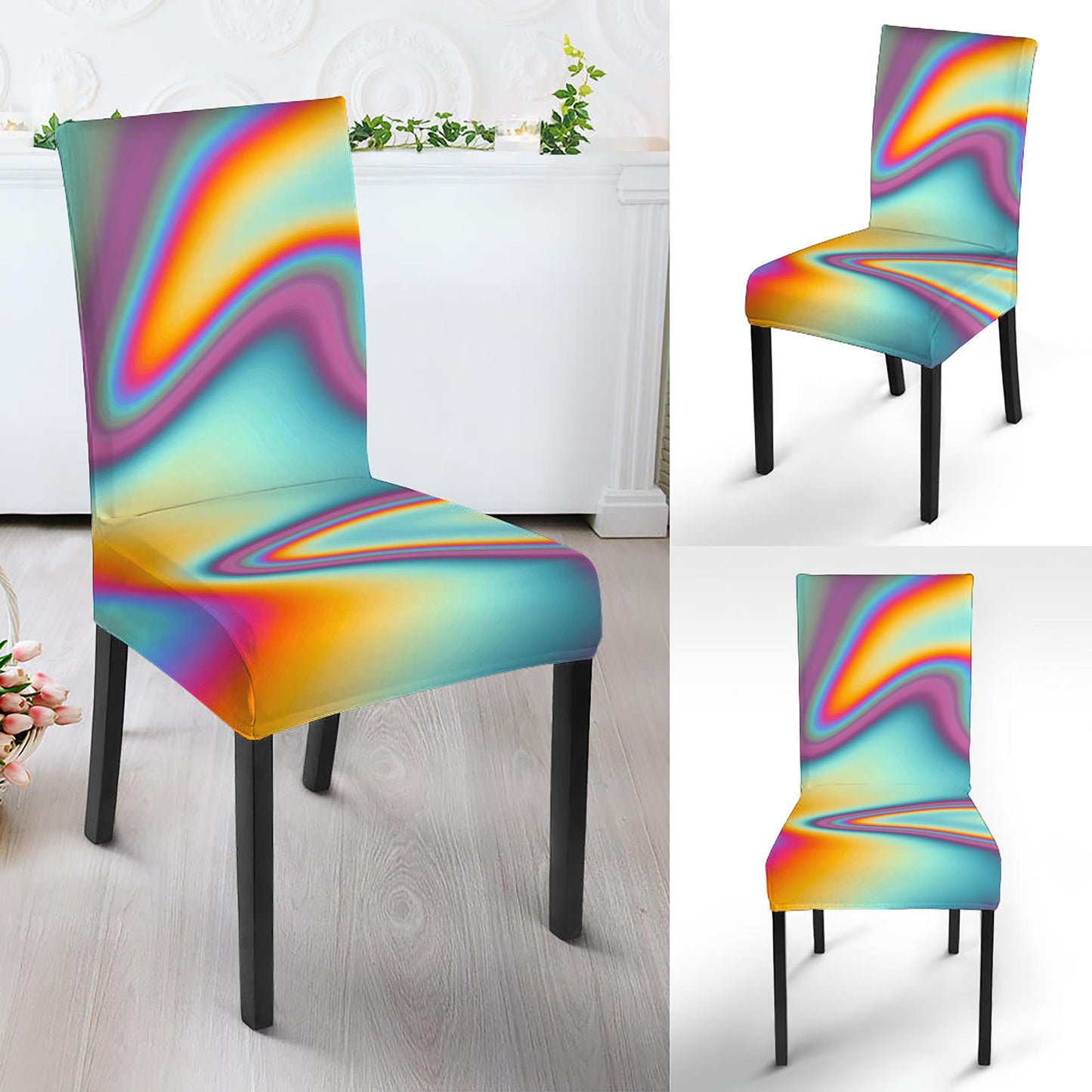 Liquid Holographic Trippy Print Dining Chair Slipcover