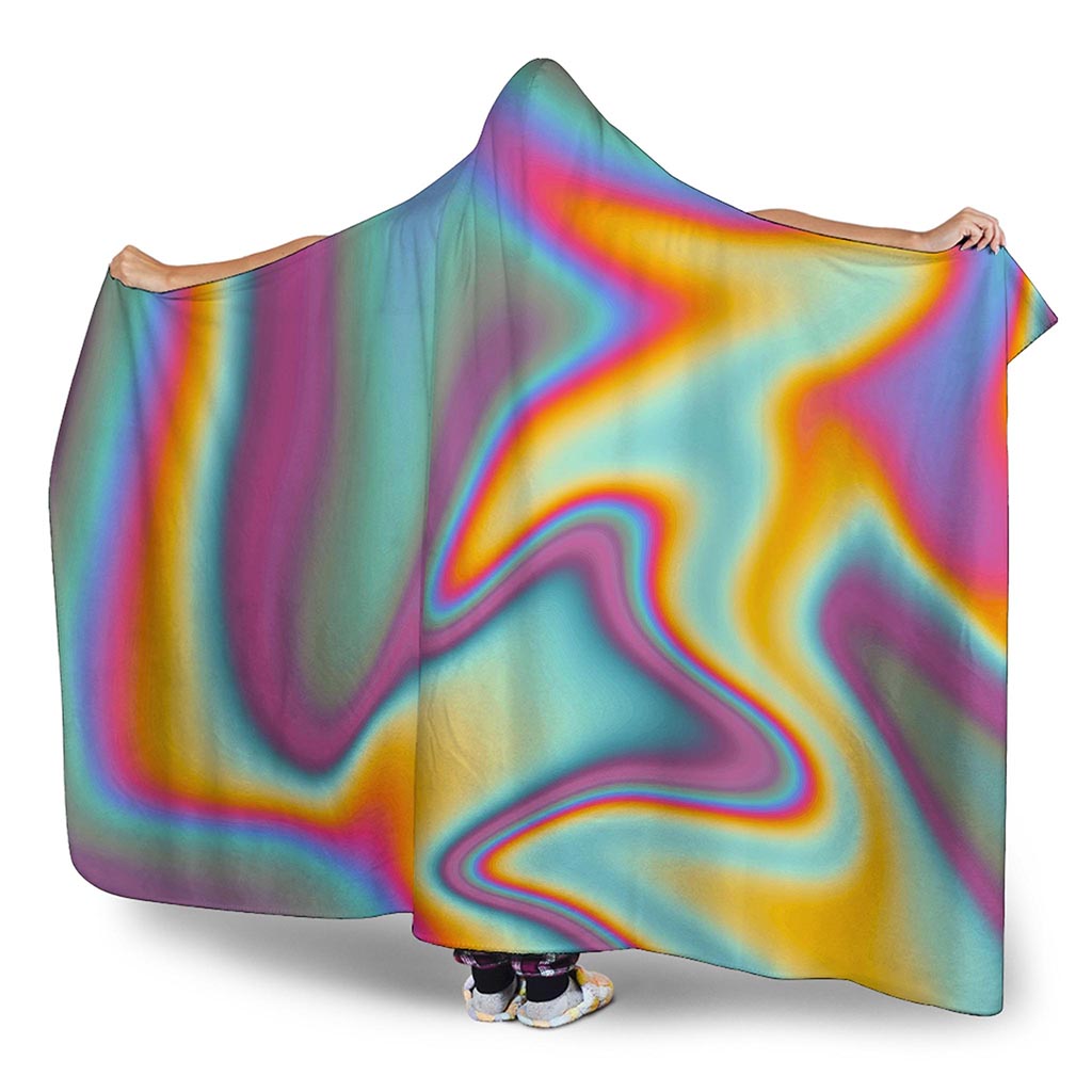 Liquid Holographic Trippy Print Hooded Blanket