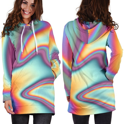 Liquid Holographic Trippy Print Hoodie Dress GearFrost
