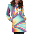 Liquid Holographic Trippy Print Pullover Hoodie Dress
