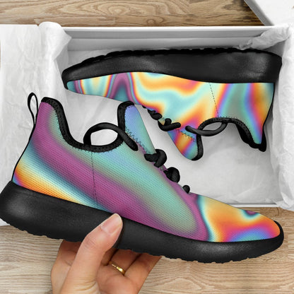 Liquid Holographic Trippy Print Mesh Knit Shoes GearFrost