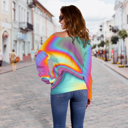 Liquid Holographic Trippy Print Off Shoulder Sweatshirt GearFrost
