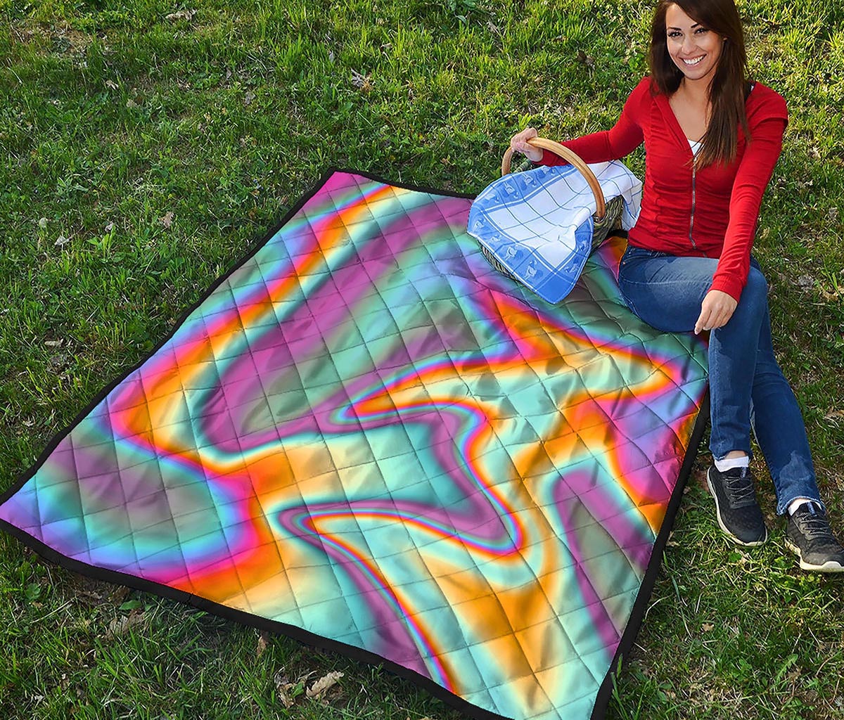 Liquid Holographic Trippy Print Quilt