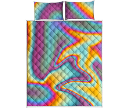 Liquid Holographic Trippy Print Quilt Bed Set