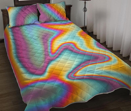 Liquid Holographic Trippy Print Quilt Bed Set