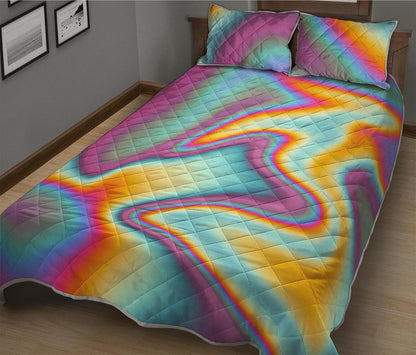 Liquid Holographic Trippy Print Quilt Bed Set
