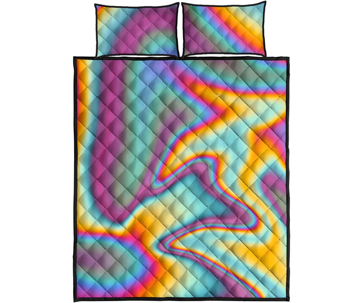 Liquid Holographic Trippy Print Quilt Bed Set
