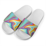 Liquid Holographic Trippy Print White Slide Sandals