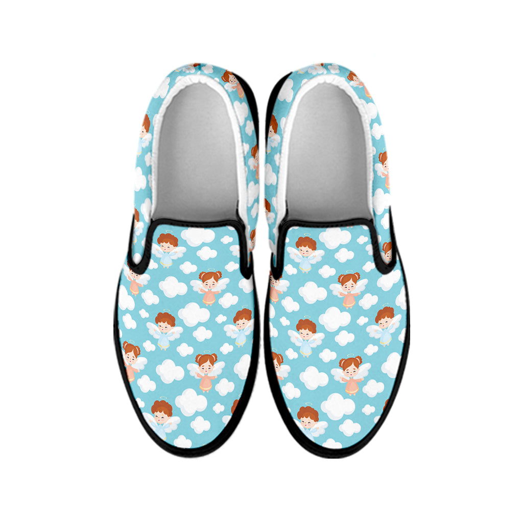 Little Angel Pattern Print Black Slip On Shoes